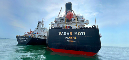 MV Sagar Moti receiving ship-to-ship transfer of ExxonMobil's marine biofuel